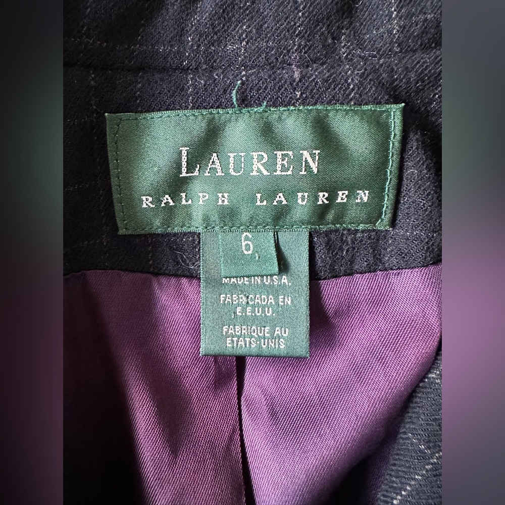 Vintage Lauren Ralph Lauren 100% Wool Checkered Blazer Navy Size 6 - Picture 9 of 11
